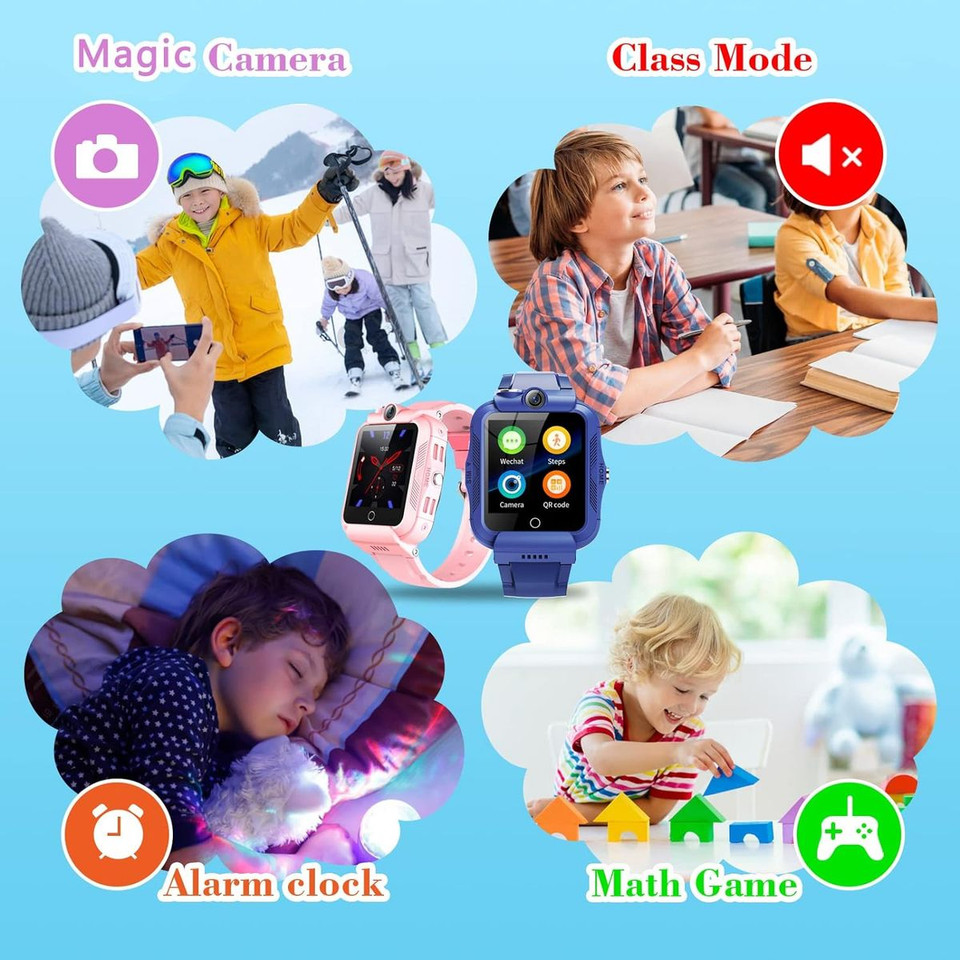 4G GPS Tracker Child Phone Smartwatch with WiFi, SMS, Call,Voice and Video Chat Alarm,Pedometer, Wrist Watch Suitable for Boys Girls Birthday Gifts (Pink) product image