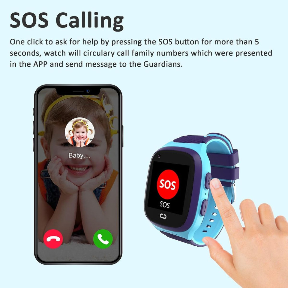 4G Kids Smart Watch with GPS Tracker,  One Key SOS Call Voice Chat Camera Alarm Clock Touch Screen Watch for Kids Boys Gifts (Blue) product image