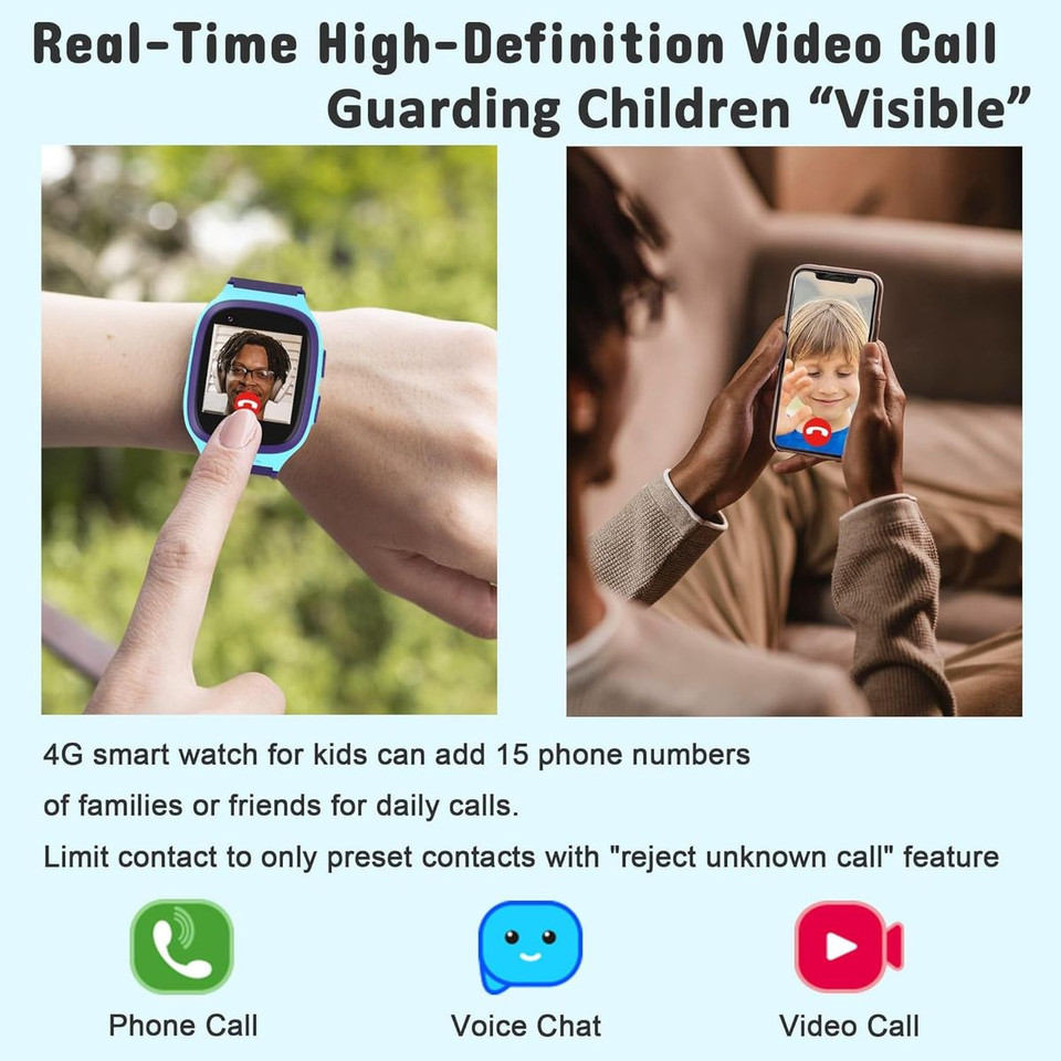 4G Kids Smart Watch with GPS Tracker,  One Key SOS Call Voice Chat Camera Alarm Clock Touch Screen Watch for Kids Boys Gifts (Blue) product image