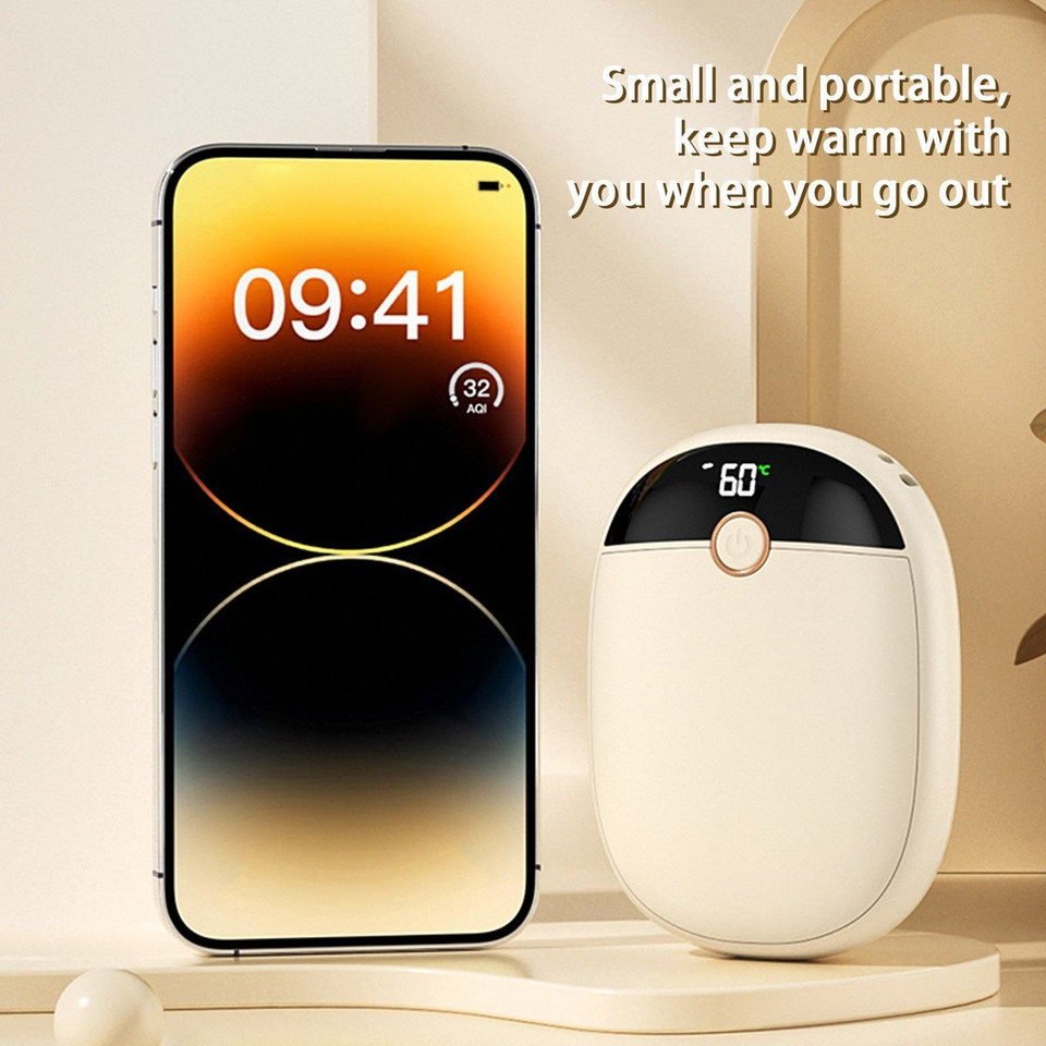 2 In 1 Portable Hand Warmer Rechargeable Pocket Heater with Digital Display for Camping Hunting Mans Woman Winter Gifts,Beige product image