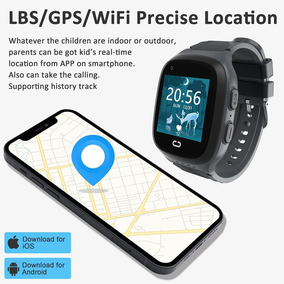4G Kids Smart Watch with GPS Tracker,  One Key SOS Call Voice Chat Camera Alarm Clock Touch Screen Watch for Kids Boys Gifts (Black) product image