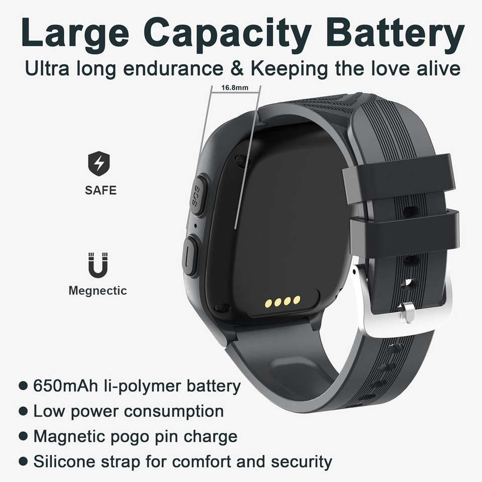 4G Kids Smart Watch with GPS Tracker,  One Key SOS Call Voice Chat Camera Alarm Clock Touch Screen Watch for Kids Boys Gifts (Black) product image