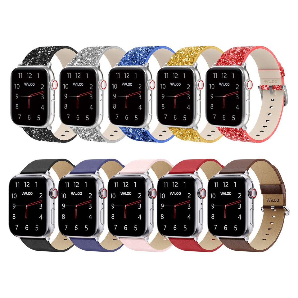 Waloo® Bling & Leather Grain Bands for Apple Watch (2-Pack) product image