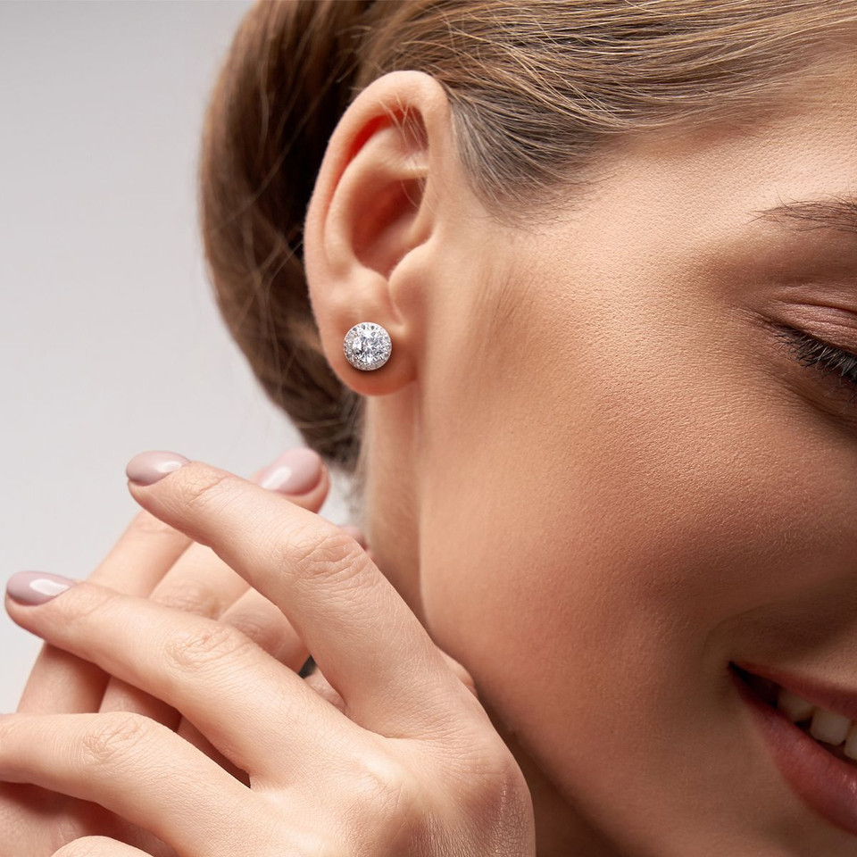 White Sapphire Sterling Silver Stud Earrings product image
