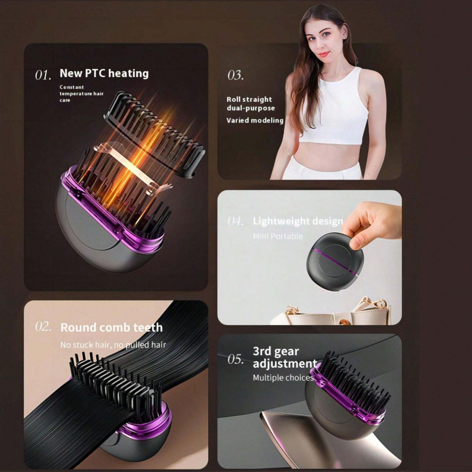 Portable Hair Comb Straightener Brush,Fast Heating 3 Temp Settings,Anti-Scald,For Travel Daily Use,Suitable For Men Long Beard And Women Hair product image