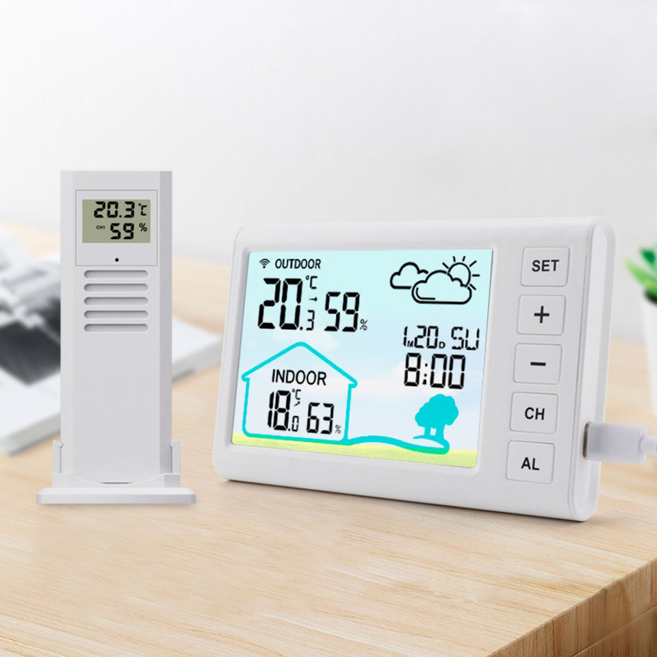 Digital Wireless Thermometer Hygrometer Indoor Outdoor High Precision Large LCD Backlight Clock Calendar product image