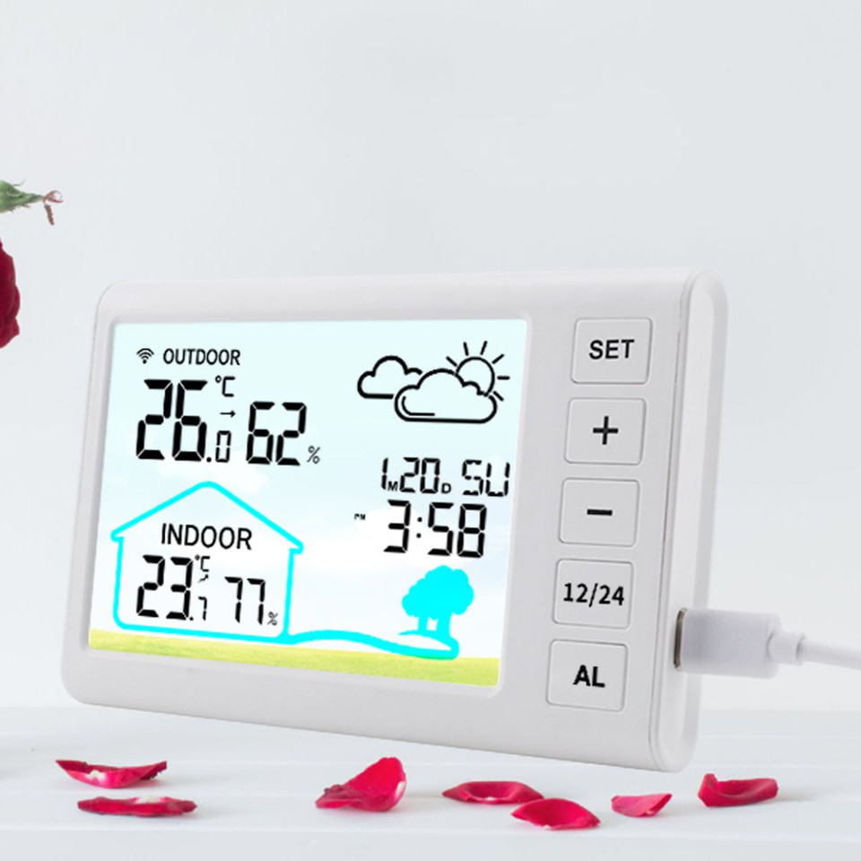 Digital Wireless Thermometer Hygrometer Indoor Outdoor High Precision Large LCD Backlight Clock Calendar product image
