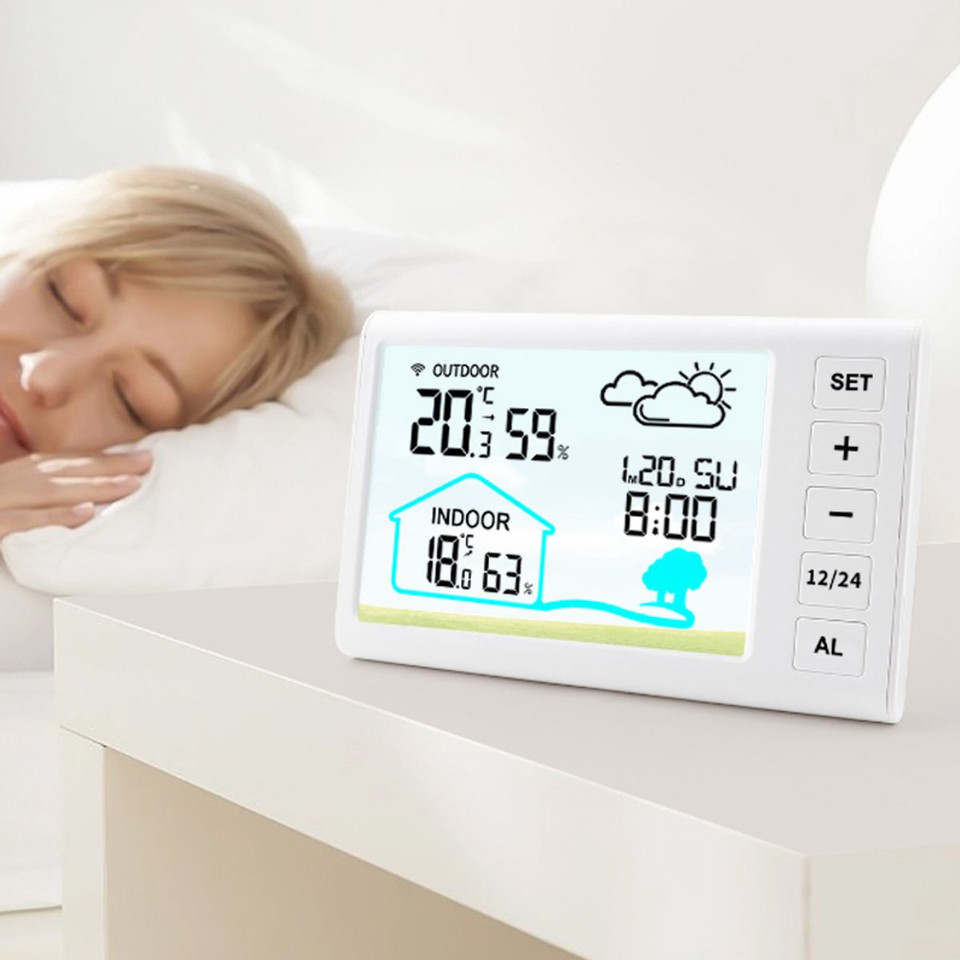 Digital Wireless Thermometer Hygrometer Indoor Outdoor High Precision Large LCD Backlight Clock Calendar product image