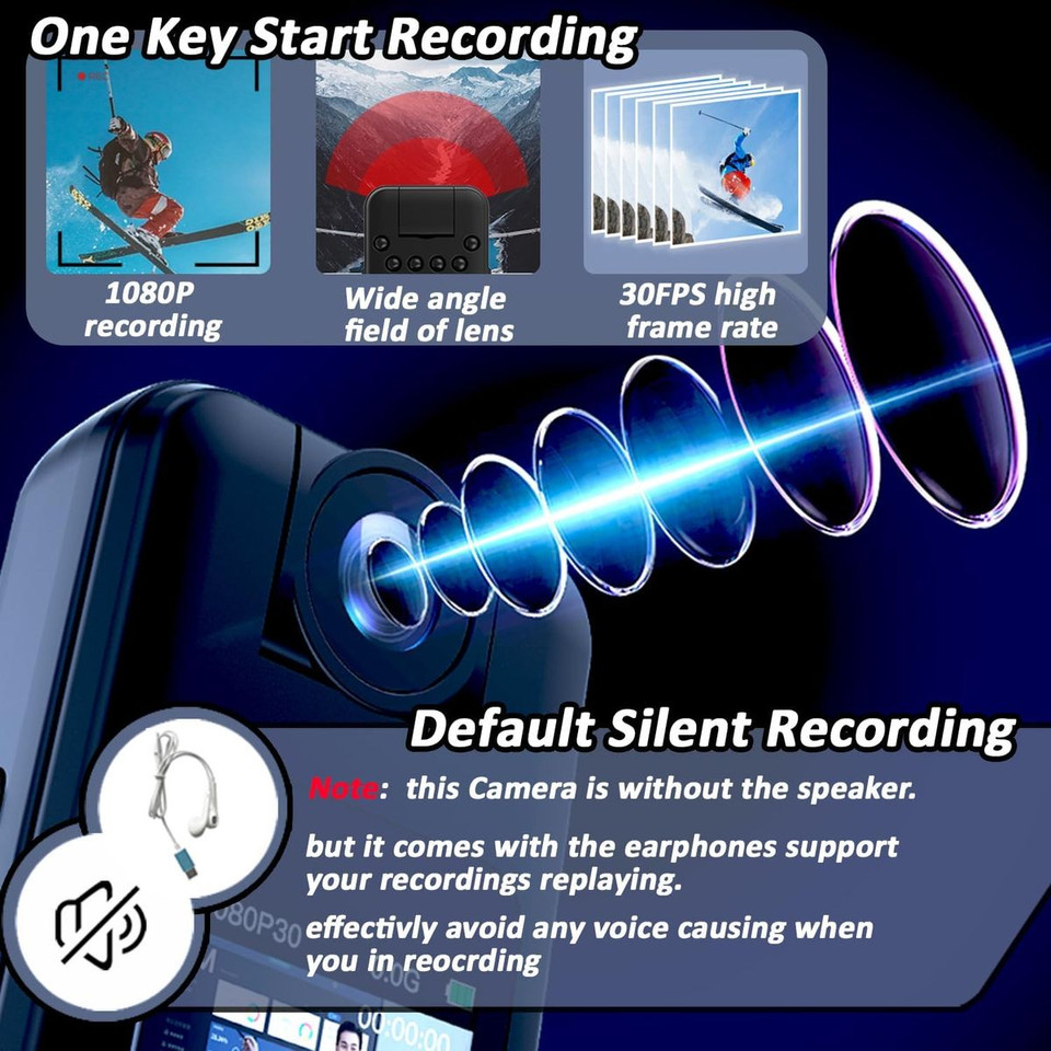 Mini Body Camera with 1080P Audio and Video Recording, Rotating Lens, Night Vision, Body Worn Cameras for Recording,Riding product image