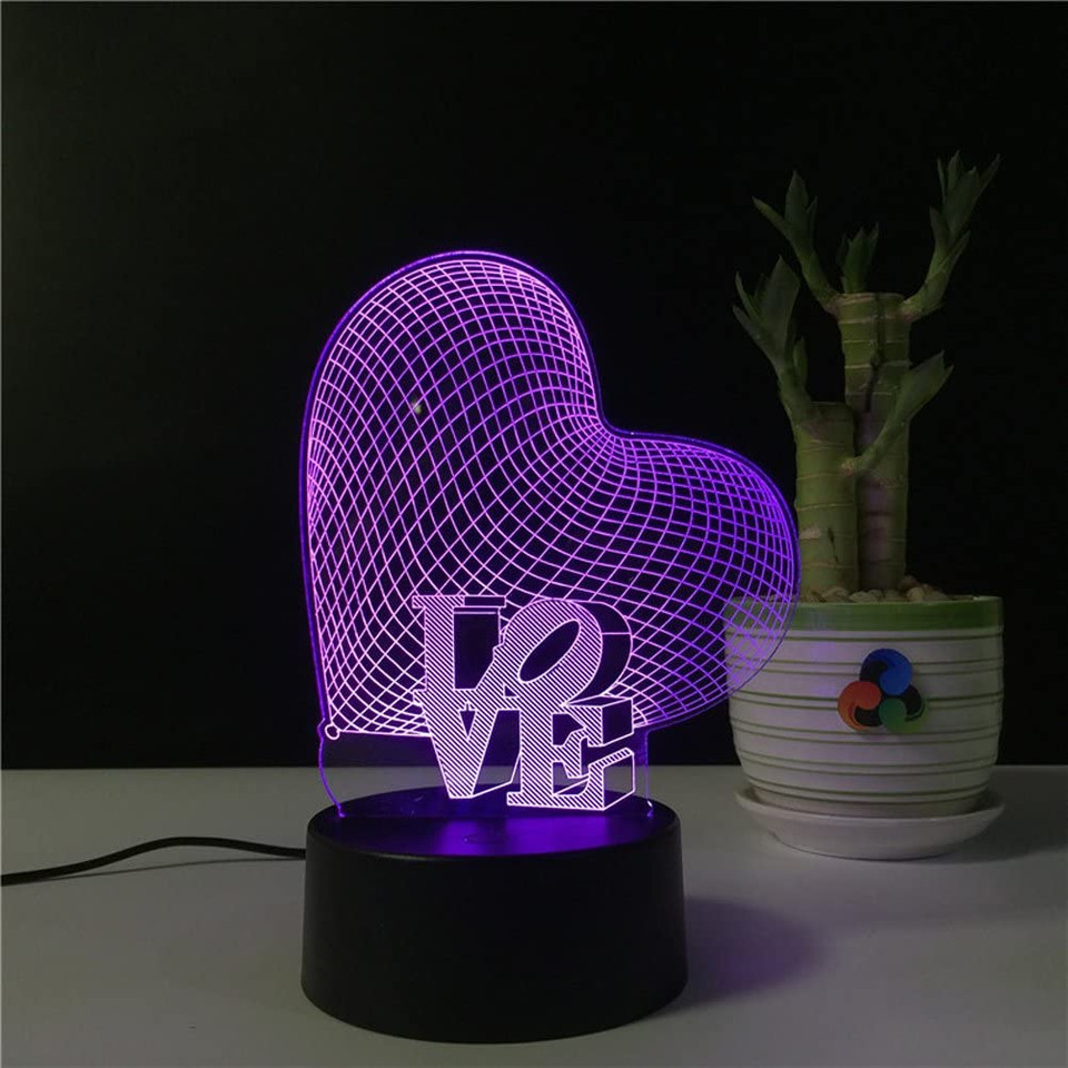 3D Heart LED Color-Changing Night Light with Remote Control product image