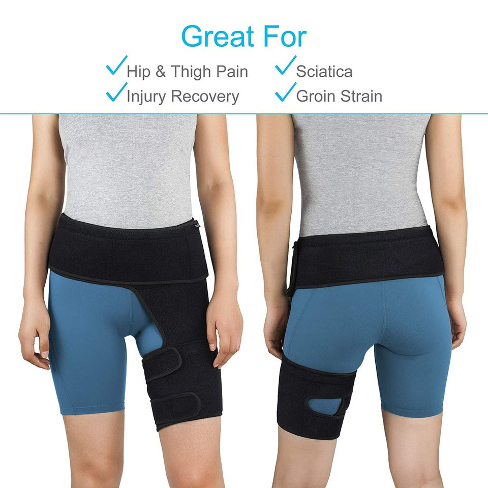 Hip Thigh Support and Groin Compression Brace for Sciatic Nerve Pain, Hamstring Injury Recovery and Rehabilitation for Men and Women product image