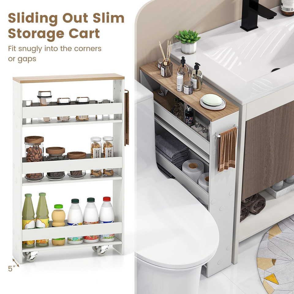 4-Tier Slim Rolling Storage Cart on Wheels with Open Shelves & Handle product image