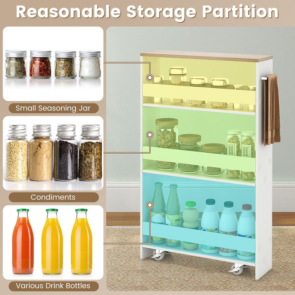 4-Tier Slim Rolling Storage Cart on Wheels with Open Shelves & Handle product image