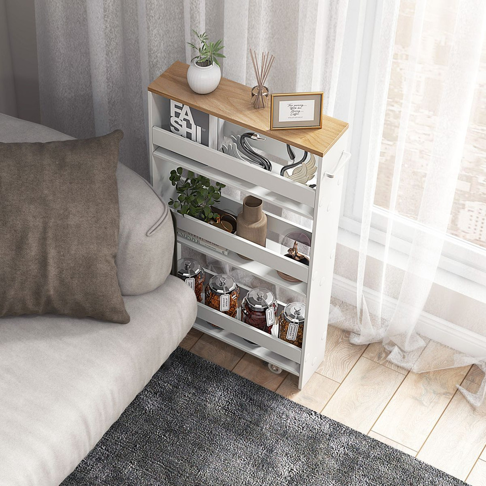 4-Tier Slim Rolling Storage Cart on Wheels with Open Shelves & Handle product image