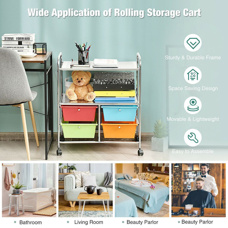 Rolling 4-Drawer 2-Shelf Metal Storage Cart product image