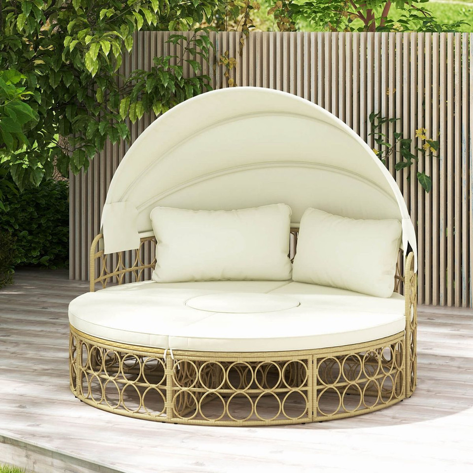 Outdoor Patio Round Daybed with Retractable Canopy and Soft Cushions product image