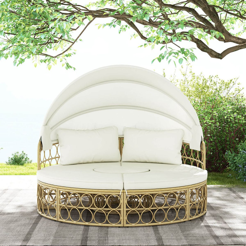 Outdoor Patio Round Daybed with Retractable Canopy and Soft Cushions product image