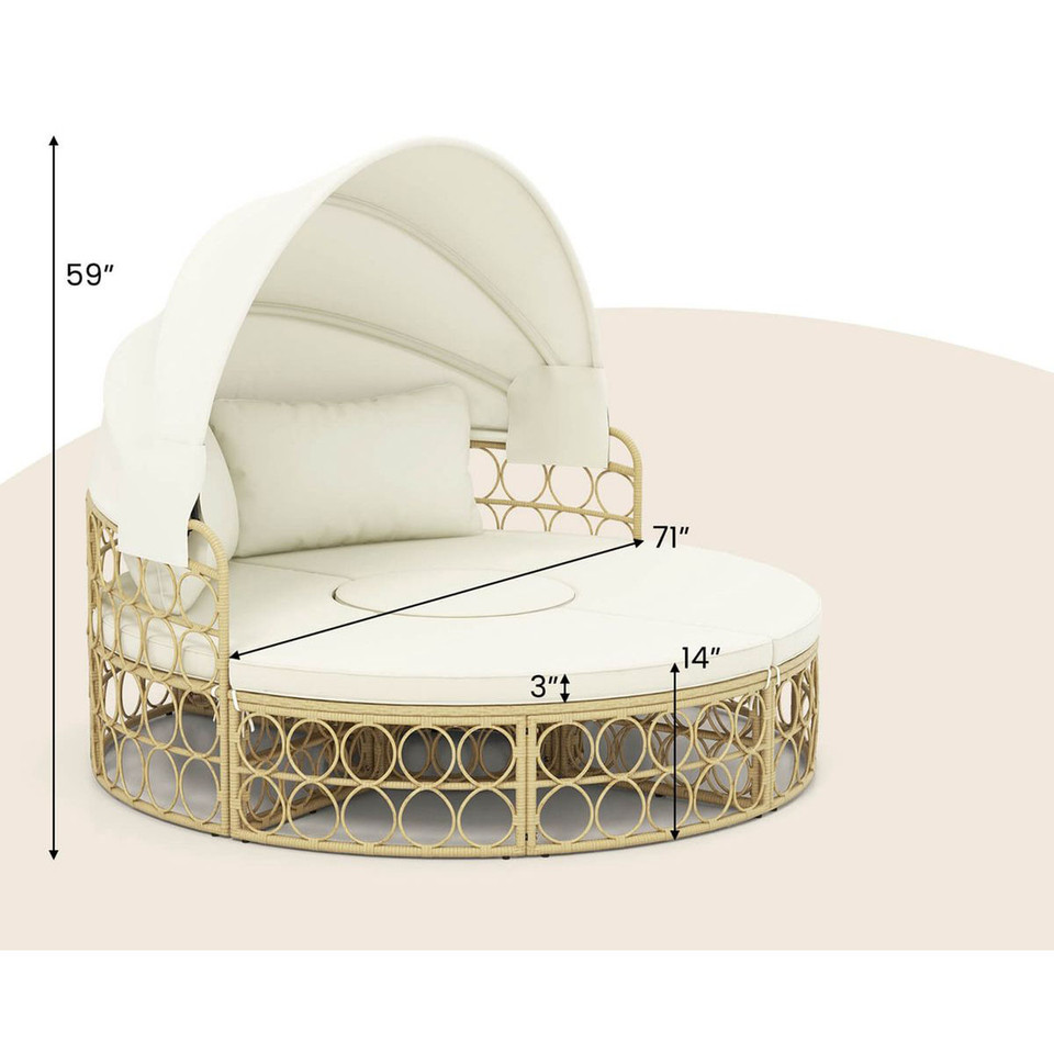 Outdoor Patio Round Daybed with Retractable Canopy and Soft Cushions product image