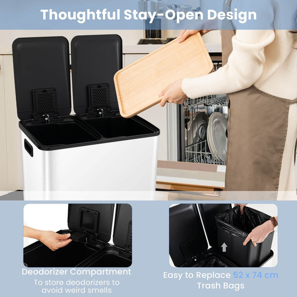 16-Gallon Dual Step Stainless Steel Trash and Recycle Bin product image