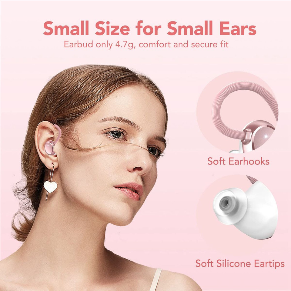 Wireless Earbuds V5.3 Bluetooth 120H Playtime Mini IPX7 Waterproof Deep Bass Over-Ear Earphones for Running Sports-Pink product image