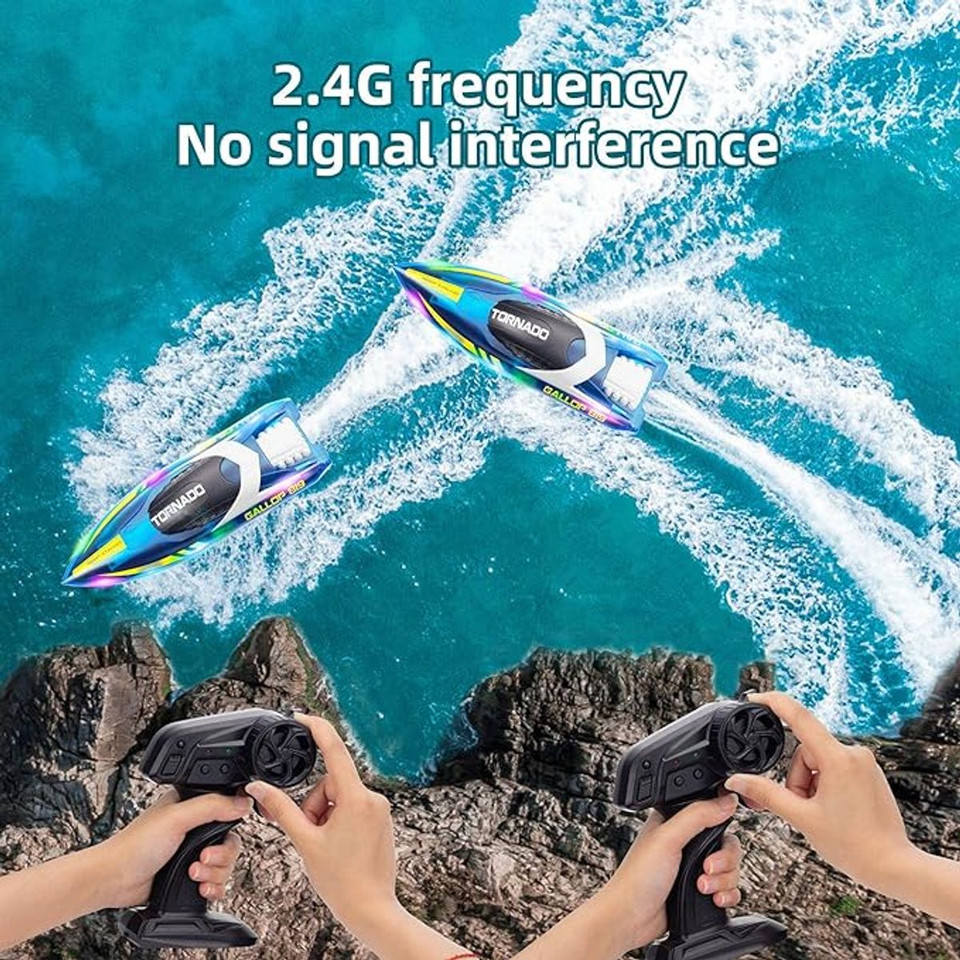 RC Boat for Kids 8-12,  Fast Remote Control Boat with LED Lights, 2.4G RC Electric Boats Pool and Lakes Toys for Adults (Transparent Blue) product image