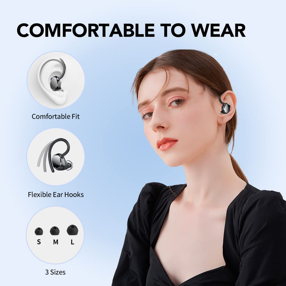 Wireless Earbuds V5.3 Bluetooth 120H Playtime Mini IPX7 Waterproof Deep Bass Over-Ear Earphones for Running Sports-Black product image