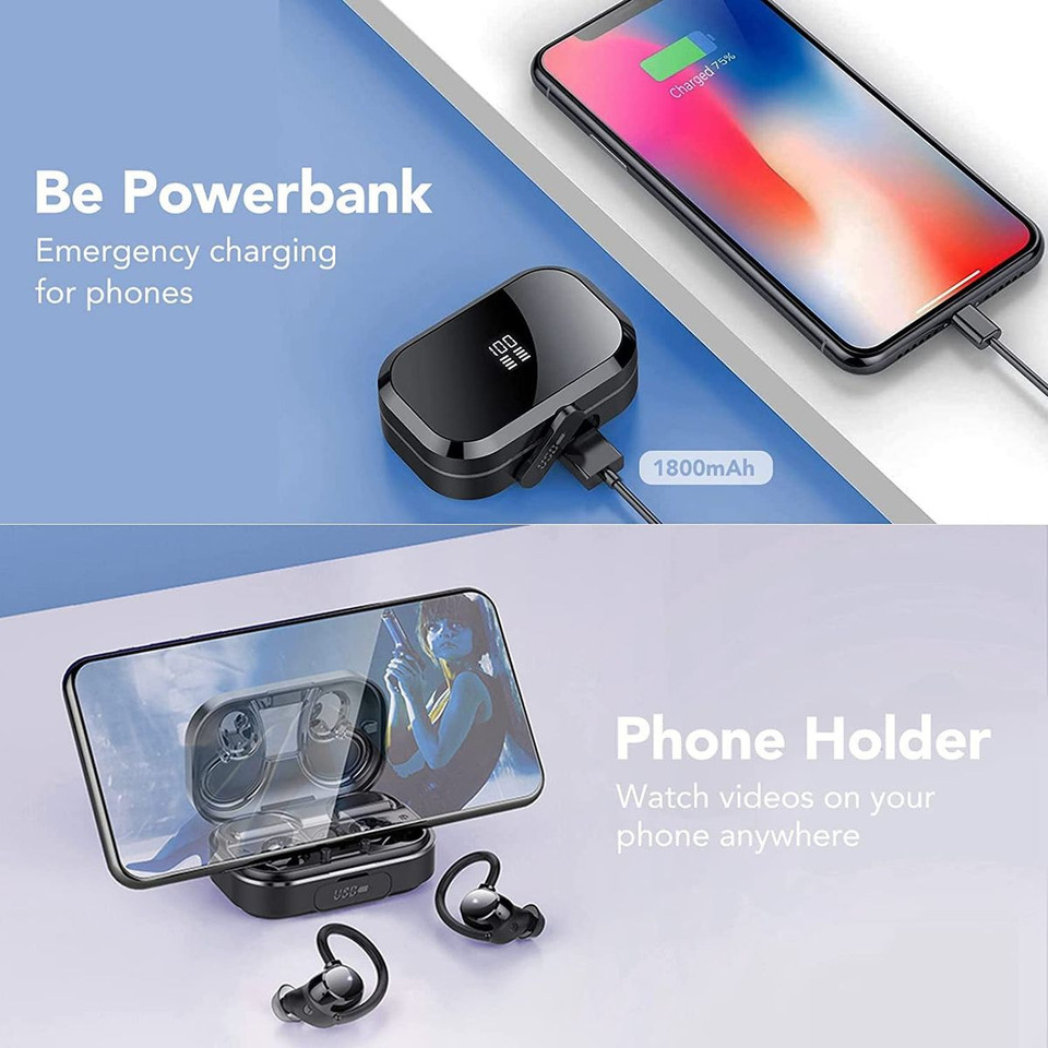 Wireless Earbuds V5.3 Bluetooth 120H Playtime Mini IPX7 Waterproof Deep Bass Over-Ear Earphones for Running Sports-Black product image