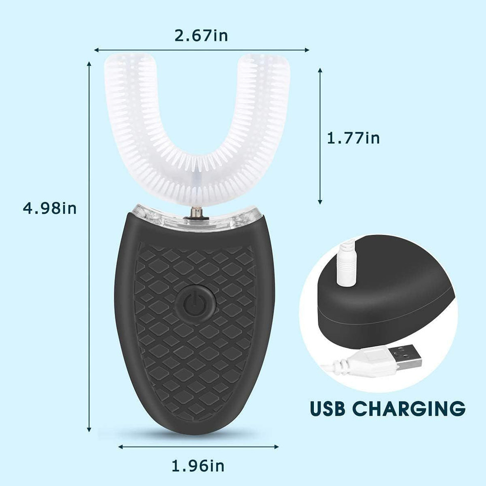 Ultrasonic Electric Toothbrush, Automatic Toothbrush U Shaped Whole Mouth 360 Degree Cleaning Teeth Whitening Hands Free,Black product image