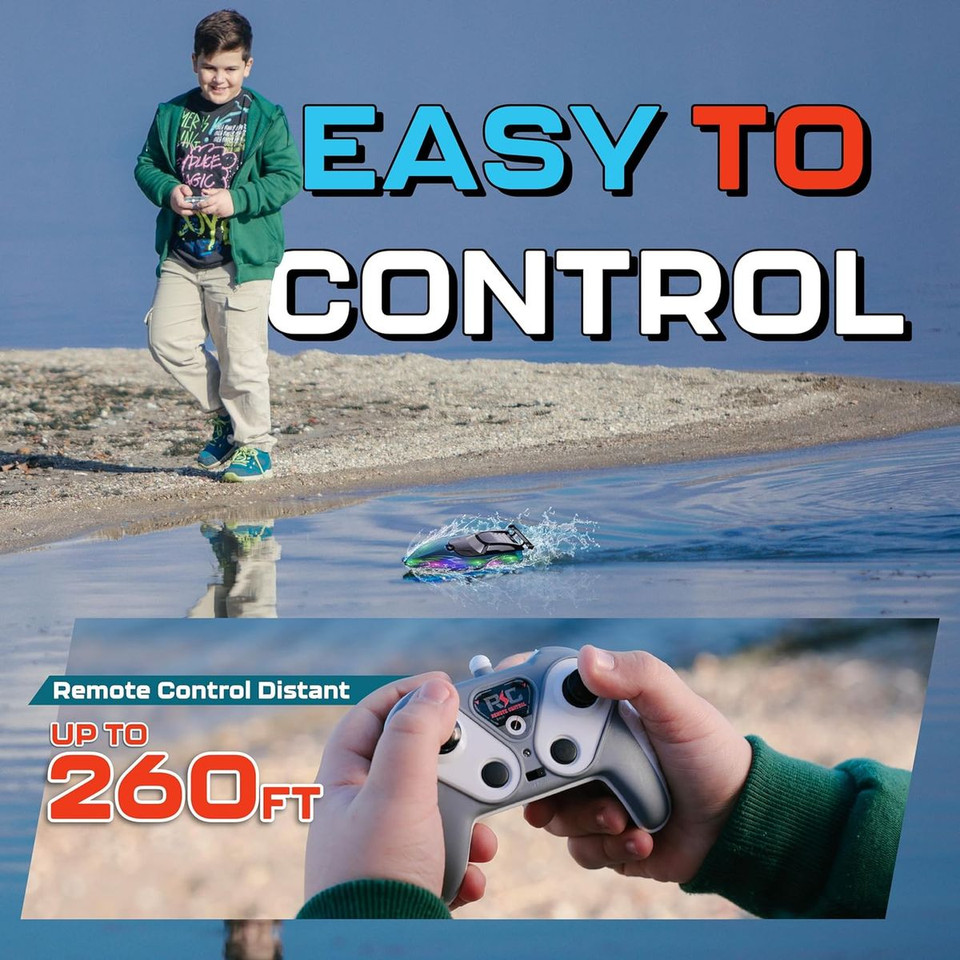 Remote Control Boat with LED Lights, Pool and Lake RC Boats for Kids Ages 8-12, 2.4GHZ Remote Control Boat product image