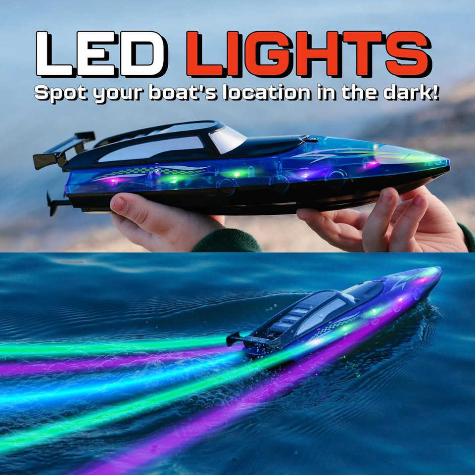 Remote Control Boat with LED Lights, Pool and Lake RC Boats for Kids Ages 8-12, 2.4GHZ Remote Control Boat product image