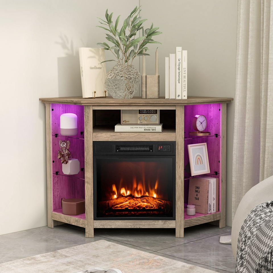 Fireplace Corner TV Stand with LED Lights & Smart APP Control for 50-Inch TVs product image