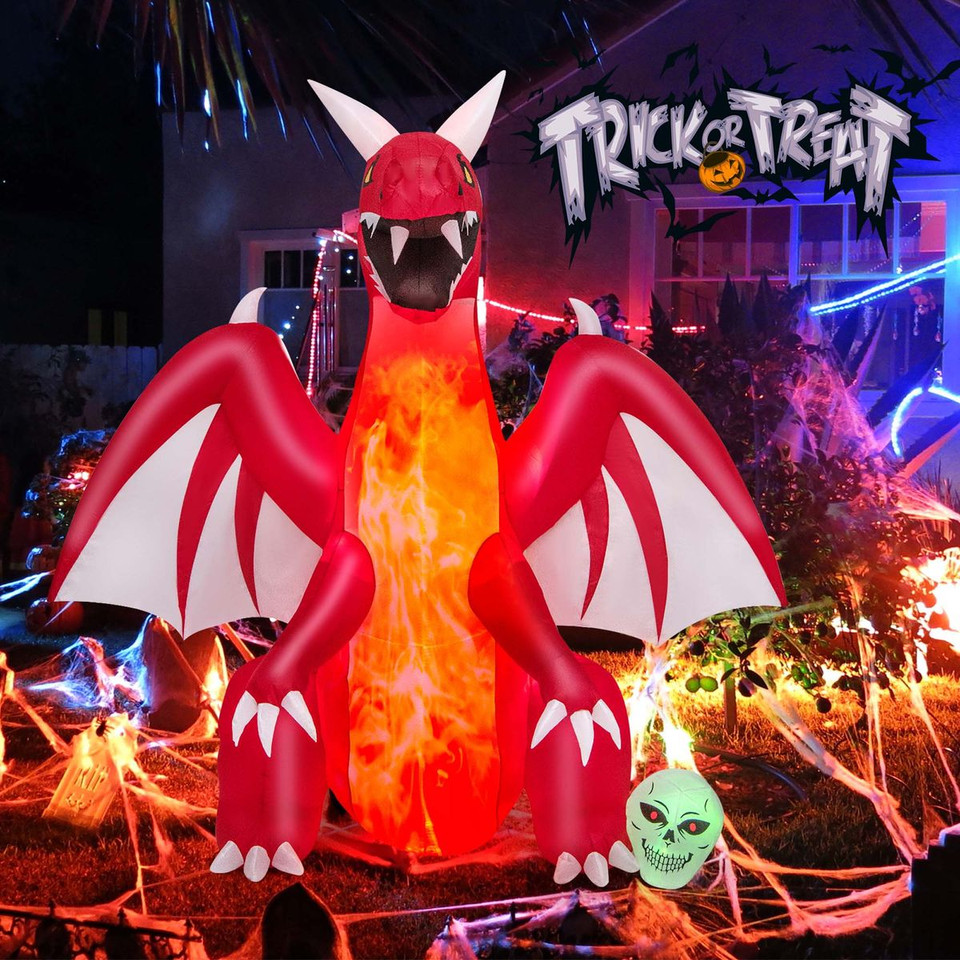 8-Foot Halloween Inflatable Blow-up Red Dragon with Skull product image