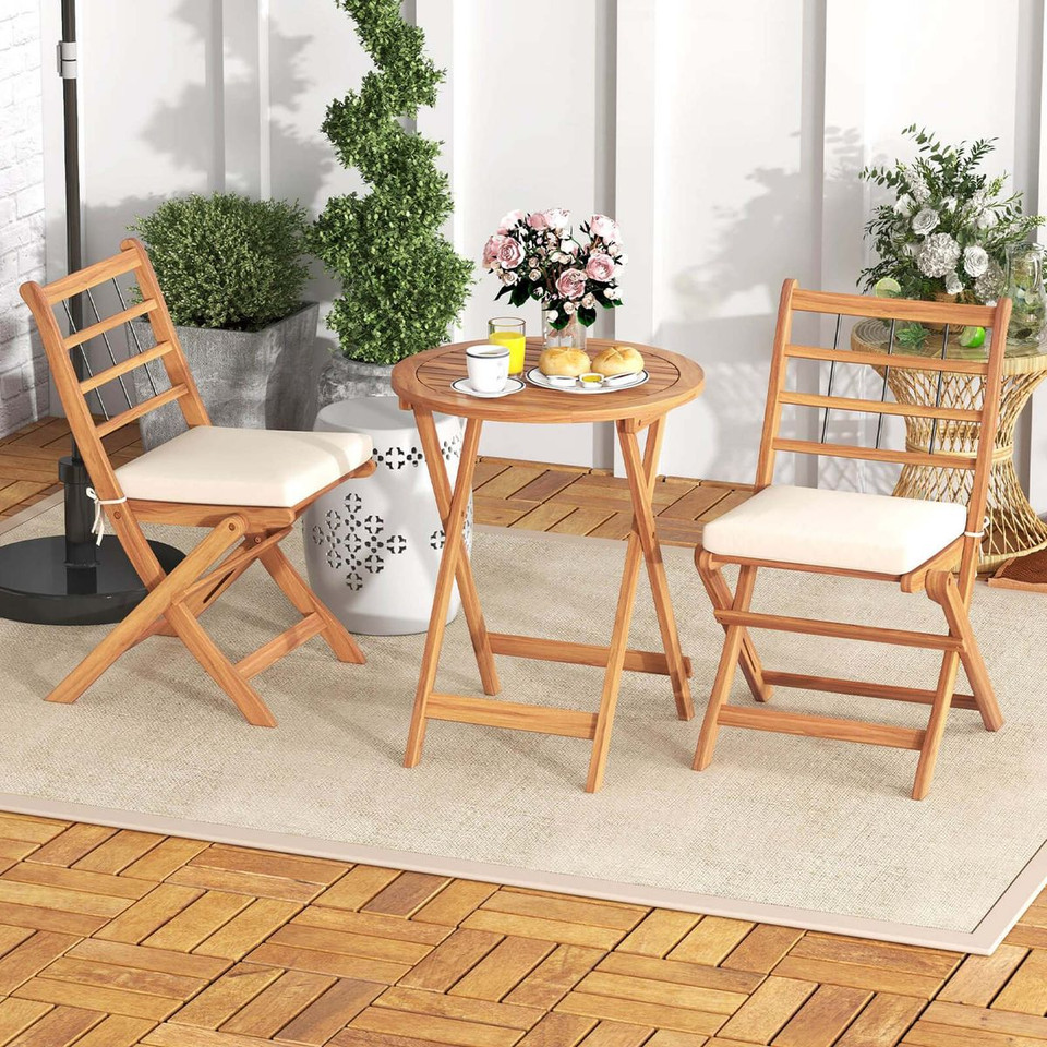 3-Piece Acacia Wood Patio Bistro Set with Cushions product image