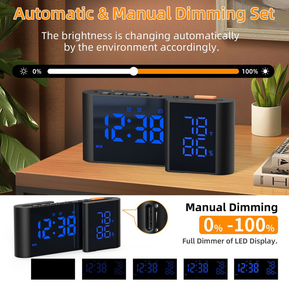Dual Screen LED Digital Alarm Clock with FM Radio Temperature and Humidity Display product image