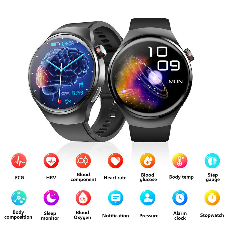 Smartwatch 1.55 Inch Screen with SOS Call Fall Detection and ECG Body Monitoring Sports Activity Tracker Grey Silicone strap product image