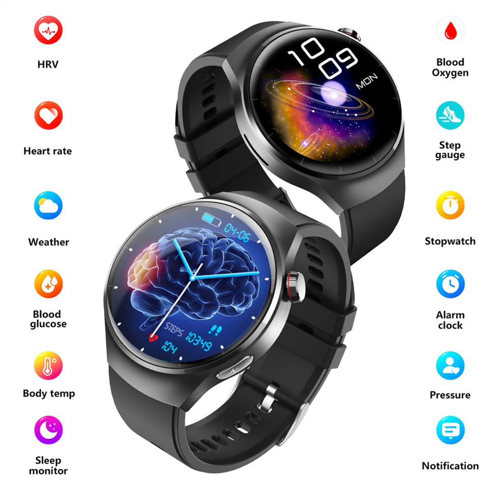 Smartwatch 1.55 Inch Screen with SOS Call Fall Detection and ECG Body Monitoring Sports Activity Tracker Black Milanese strap product image