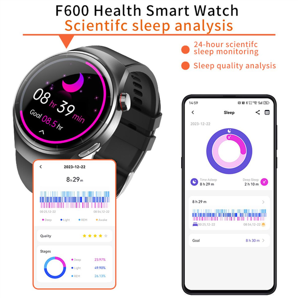 Smartwatch 1.55 Inch Screen with SOS Call Fall Detection and ECG Body Monitoring Sports Activity Tracker Black Silicone strap product image