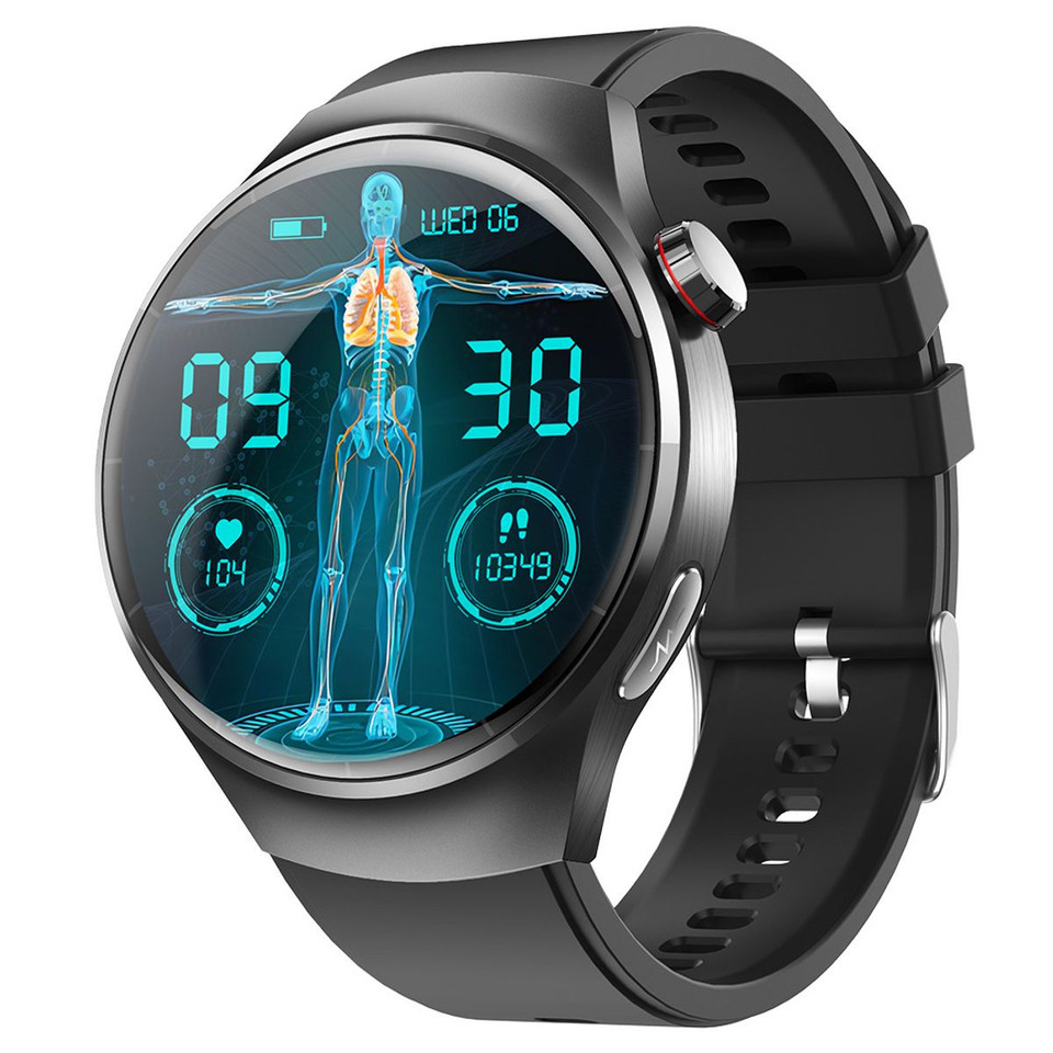 Smartwatch 1.55 Inch Screen with SOS Call Fall Detection and ECG Body Monitoring Sports Activity Tracker Black Silicone strap product image
