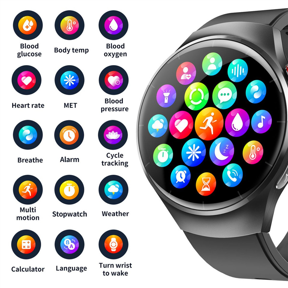 Smartwatch 1.55 Inch Screen with SOS Call Fall Detection and ECG Body Monitoring Sports Activity Tracker Black bamboo strap product image