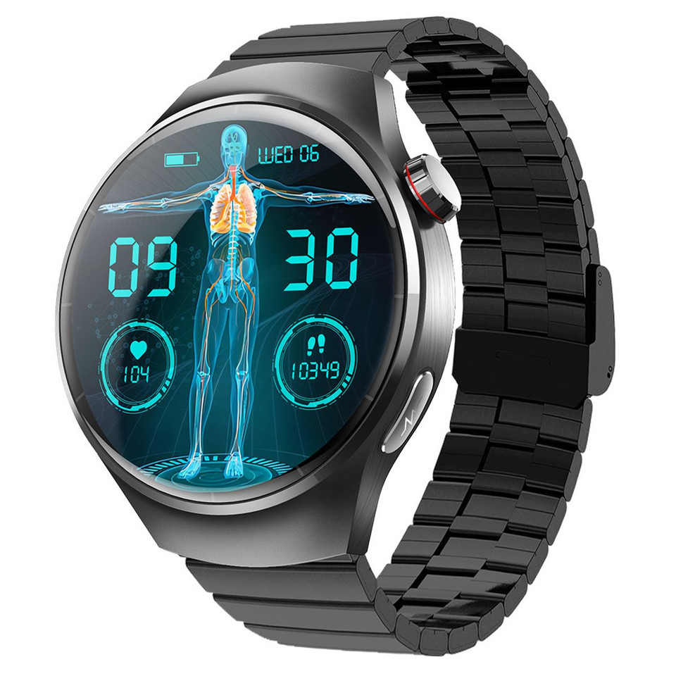 Smartwatch 1.55 Inch Screen with SOS Call Fall Detection and ECG Body Monitoring Sports Activity Tracker Black bamboo strap product image