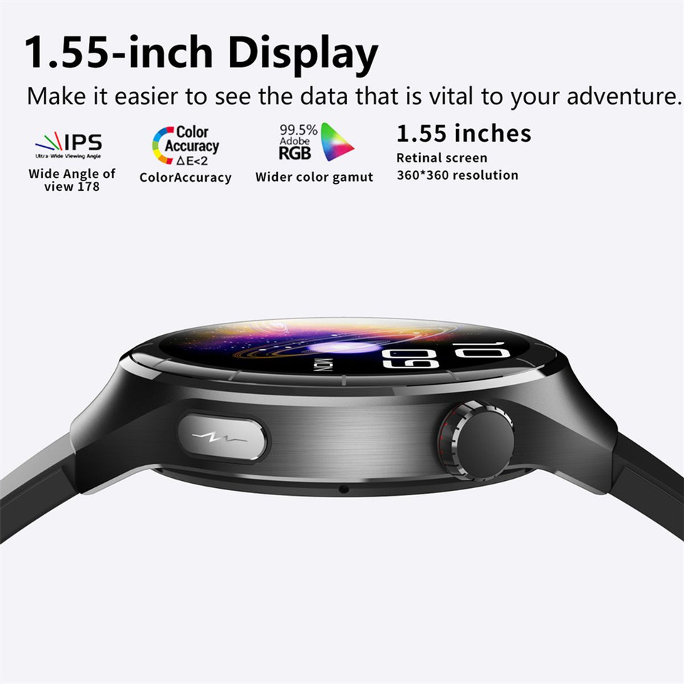 Smartwatch 1.55 Inch Screen with SOS Call Fall Detection and ECG Body Monitoring Sports Activity Tracker Black bamboo strap product image
