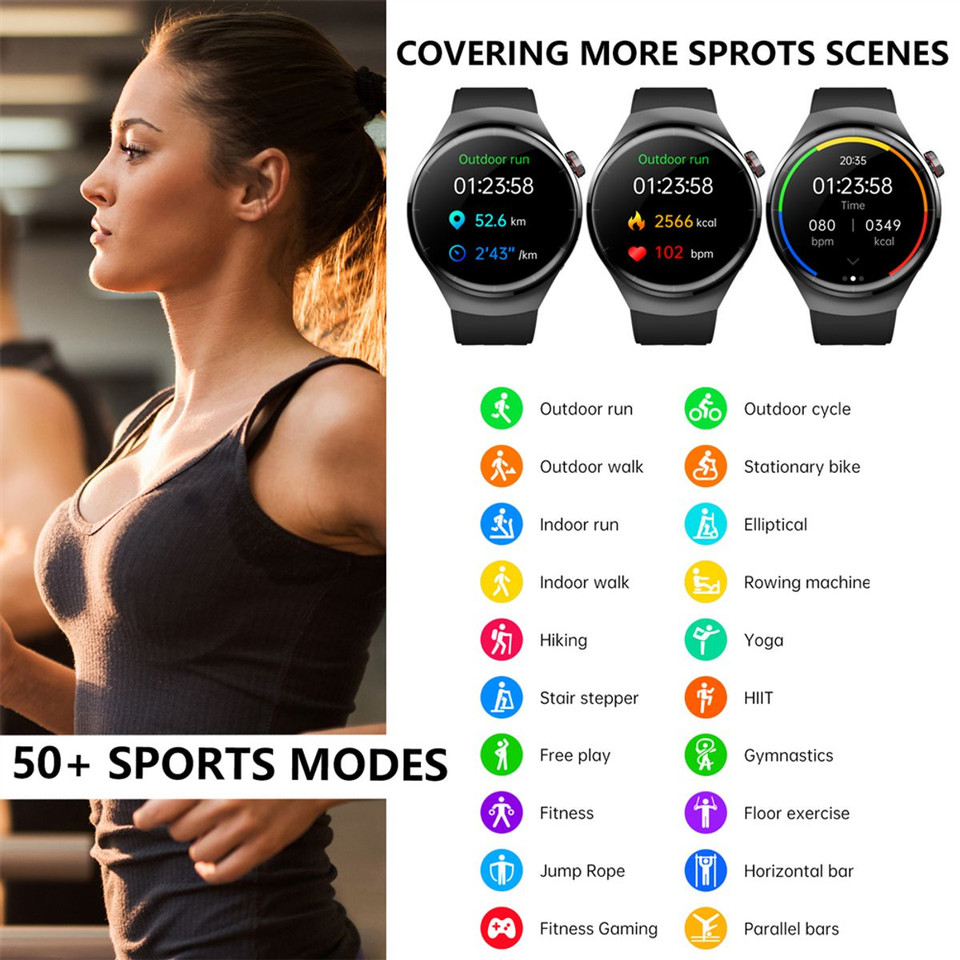 Smartwatch 1.55 Inch Screen with SOS Call Fall Detection and ECG Body Monitoring Sports Activity Tracker Black three-bead steel strap product image