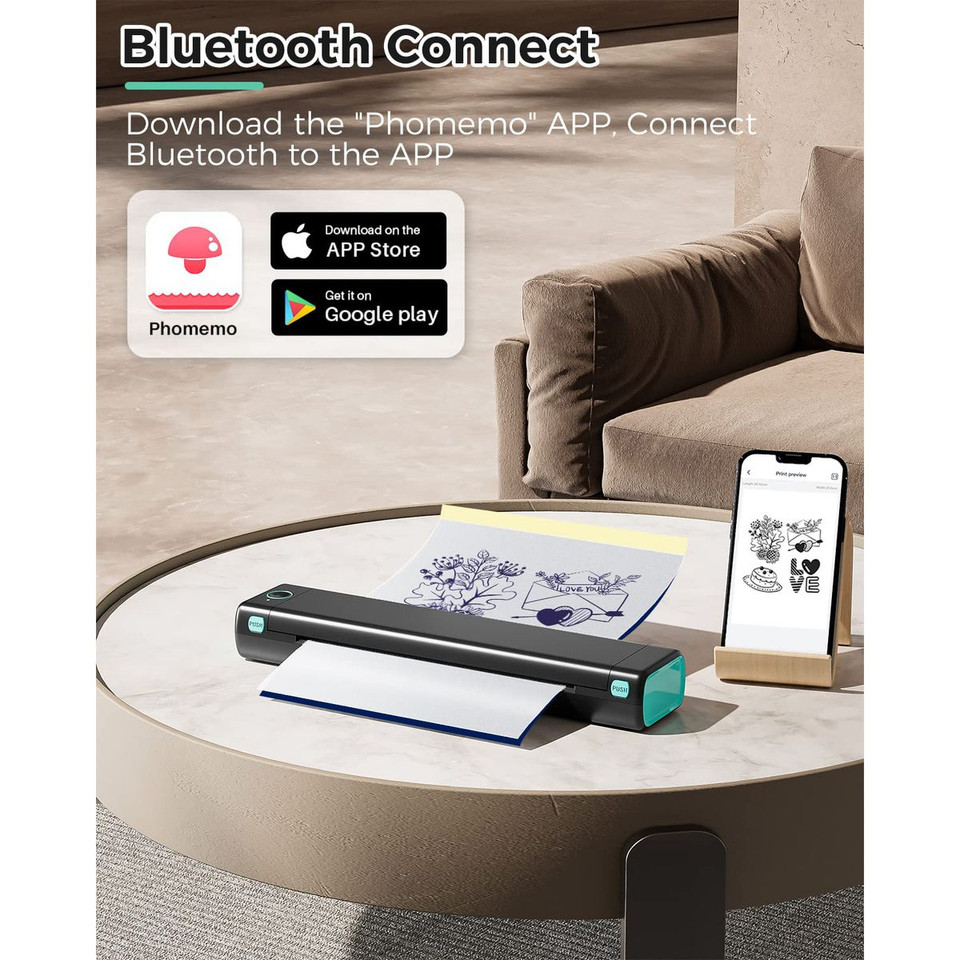 Phomemo M08F Wireless Tattoo Transfer Stencil Printer,Tattoo Transfer Thermal Copier Machine with 10pcs Free Transfer Paper,Tattoo Printer Kit for Tattoo Artists,Compatible with Smartphone & Pc product image