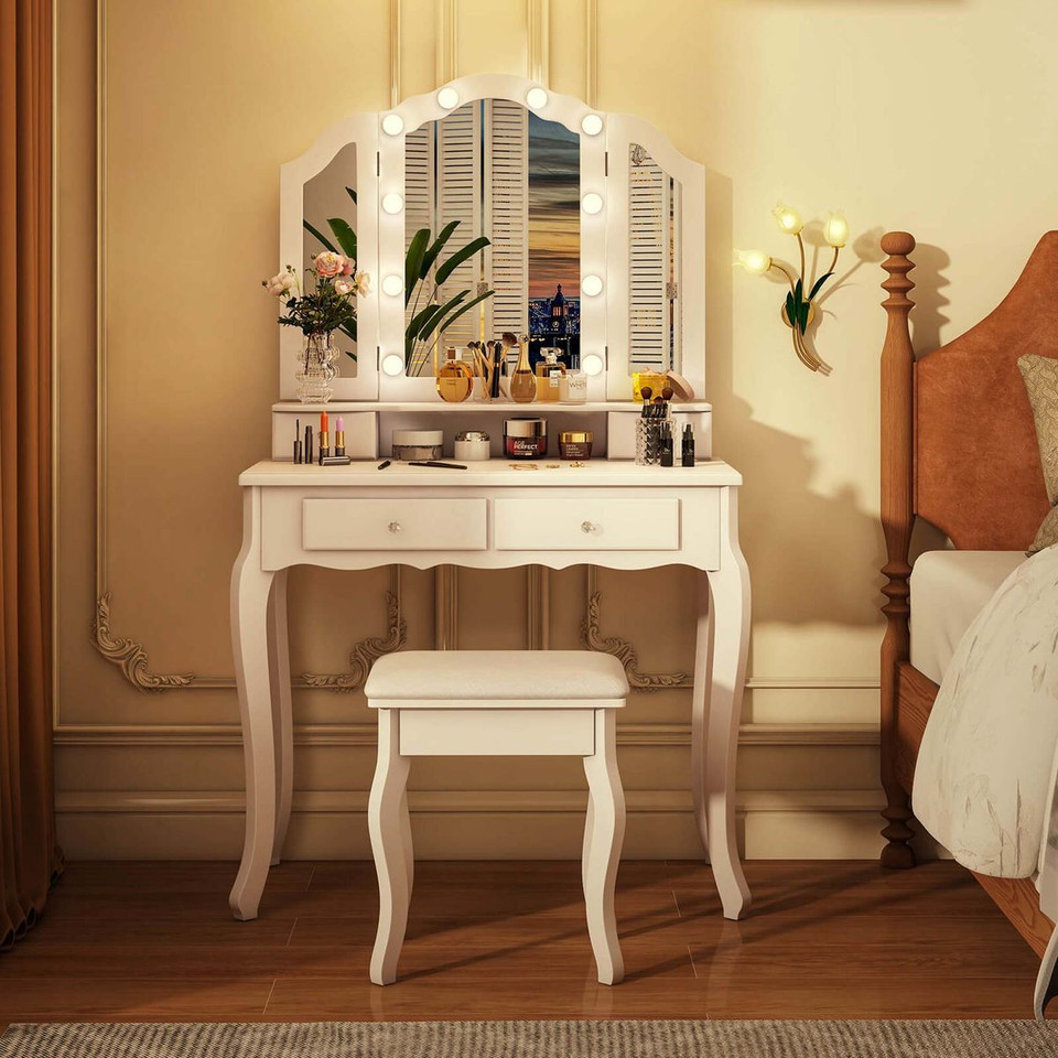 Makeup Vanity Table Set with Lighted Mirror and Drawers product image