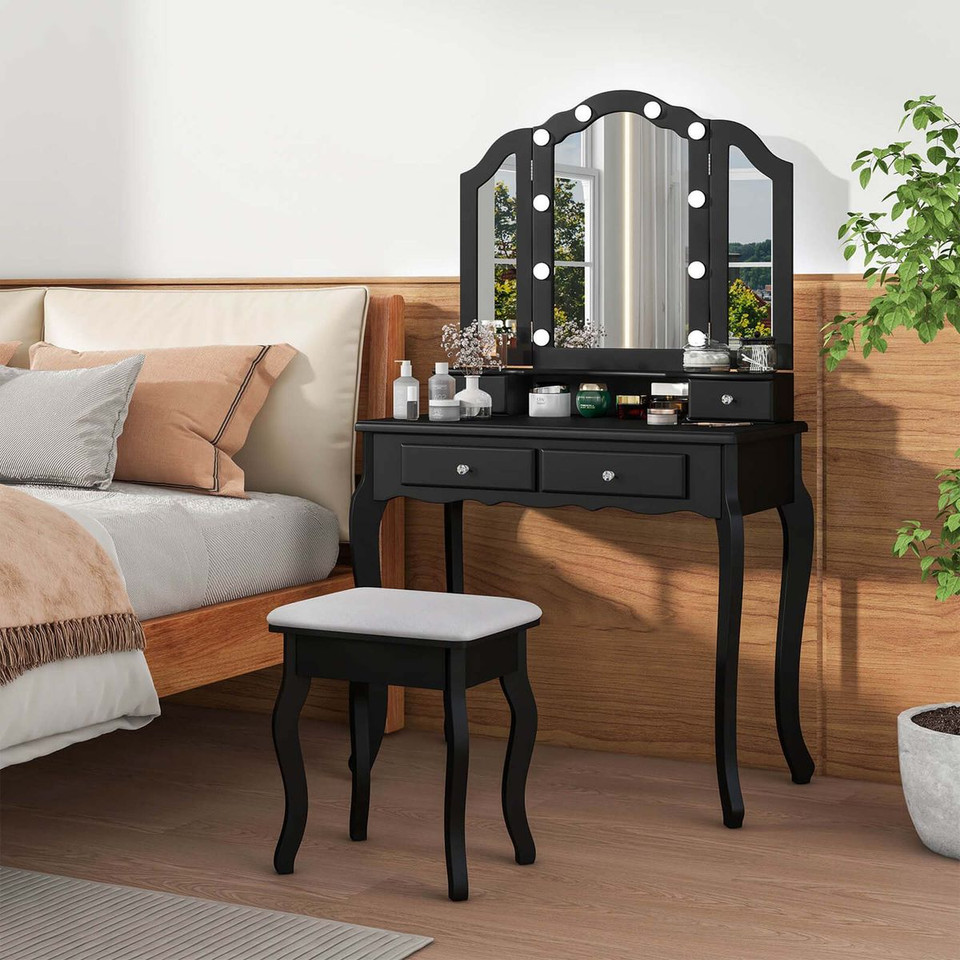 Makeup Vanity Table Set with Lighted Mirror and Drawers product image