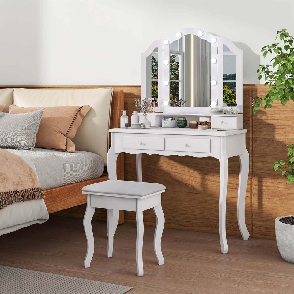 Makeup Vanity Table Set with Lighted Mirror and Drawers product image