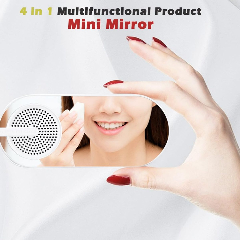 Portable Wireless Bluetooth Speakers 4 in 1 Multifunctional Soundbox Alarm Clock Mini FM Radio Mirror 4 Hours Playtime Handsfree,Ambient LED Light product image