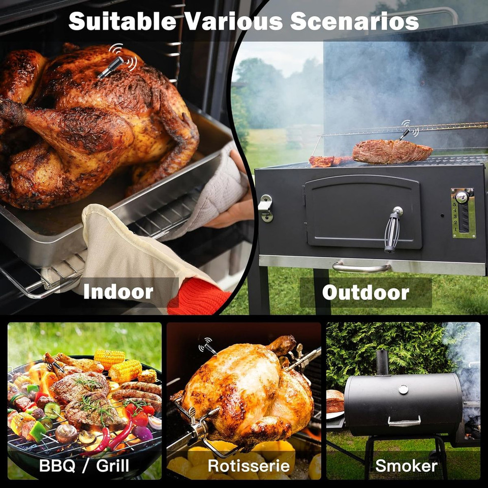 Wireless Meat Thermometer for Oven, Rechargeable Bluetooth Meat Thermometer Digital Wireless with Smart App for Grilling, Smoking, BBQ, Rotisserie, Kitchen (Orange) product image