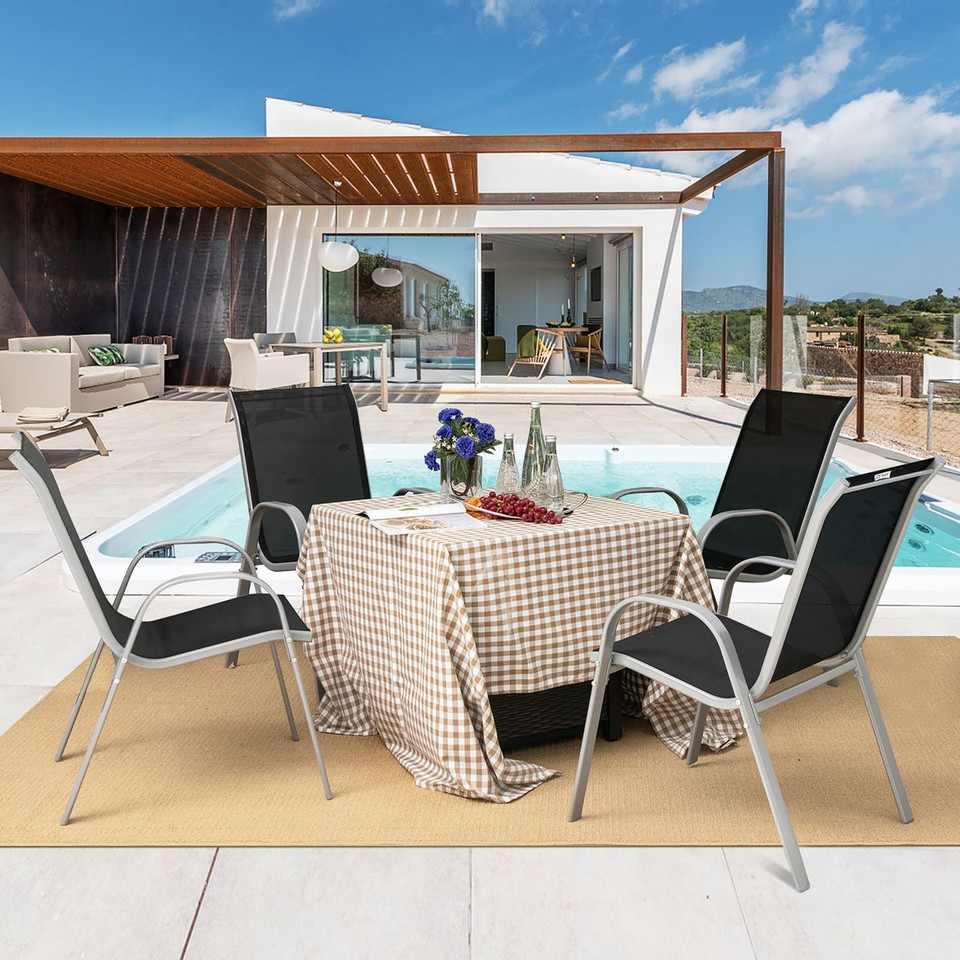 4-Piece Stackable Patio Dining Chairs Set with Armrest product image