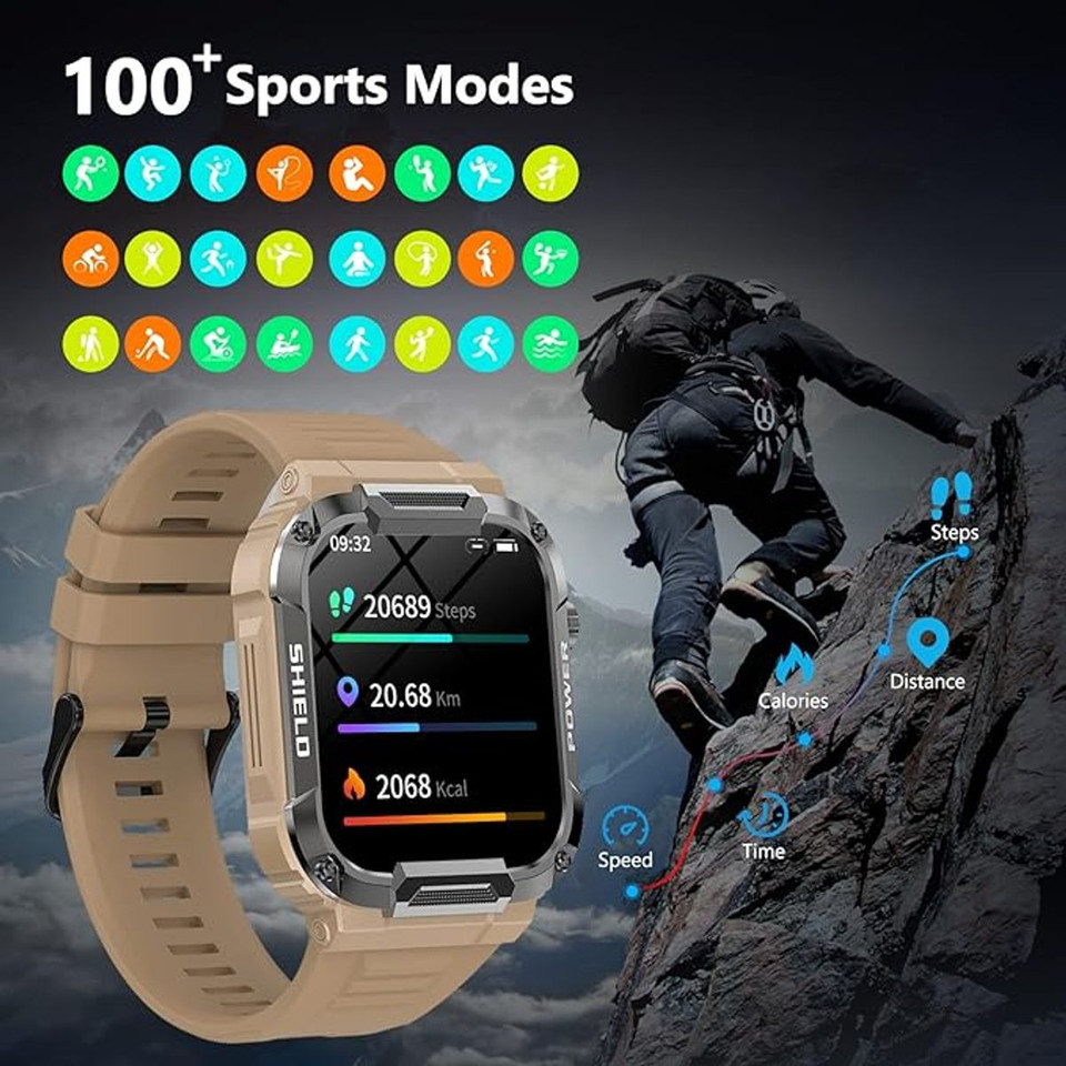 Smart Watches for Men, 1.85 Inch IP68 Waterproof Bluetooth Call (Answer/Make Call), Fitness Tracker Watch with 100+ Modes, Khaki product image